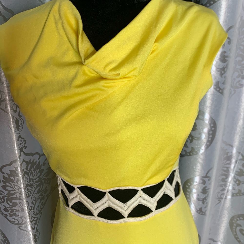 Vintage cow neck dress with midriff cutouts pit to pit 36 in 30 waist